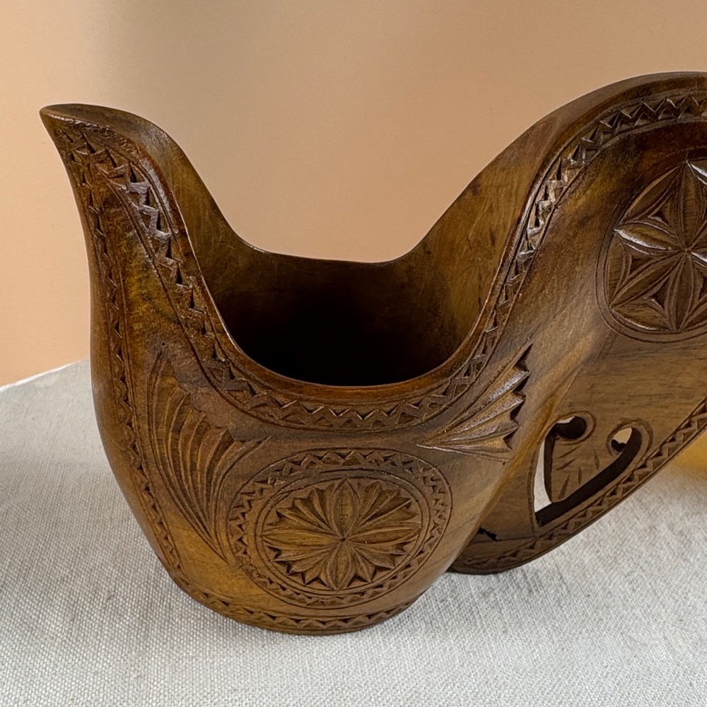 Yugoslavia Wedding Ceremonial Carved Wooden Decorative Jug/Cup - Picture 2 of 15